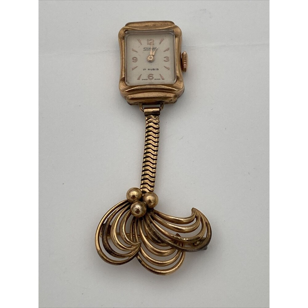 Vintage Silvana Ladies Lapel Watch/ Brooch / Nurses Watch 17 Jewels Gold Plated